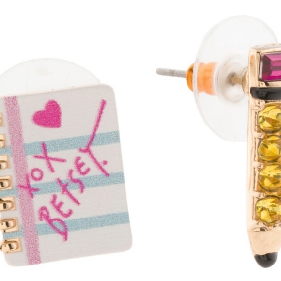 BETSEY JOHNSON Mismatched Earrings Pencil Notebook Set Back 2 School Tea… - Picture 4 of 4